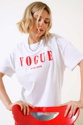 Vogue Baskılı T-shirt Beyaz - Thumbnail