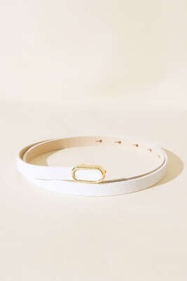 Pazarium - Oval Metal Tokalı İnce Kemer Beyaz Gold