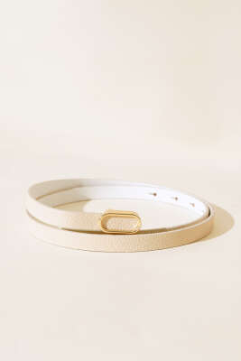 Pazarium - Oval Metal Tokalı İnce Kemer Bej