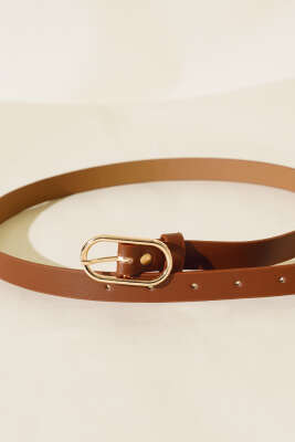 Oval Tokalı İnce Kemer Taba - Thumbnail