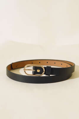 Oval Tokalı İnce Kemer Siyah - Thumbnail