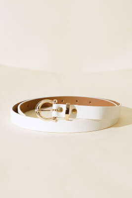 Pazarium - Gold Toka İnce Kemer Beyaz