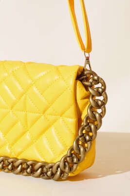 Kapitone Model Çanta Sarı - Thumbnail