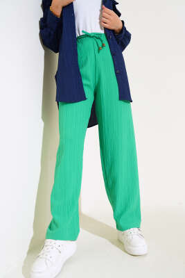 Bel Lastikli Bürümcük Salaş Pantolon Yeşil - Thumbnail