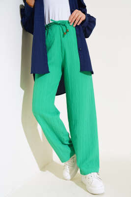 Bel Lastikli Bürümcük Salaş Pantolon Yeşil - Thumbnail