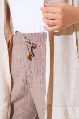 Bel Lastikli Bürümcük Salaş Pantolon Vizon - Thumbnail