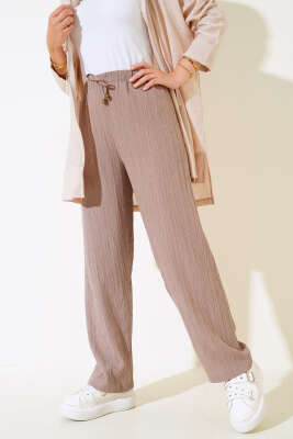 Bel Lastikli Bürümcük Salaş Pantolon Vizon - Thumbnail