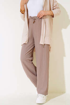 Bel Lastikli Bürümcük Salaş Pantolon Vizon - Thumbnail