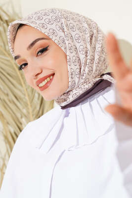 MK Desen Soft Eşarp Bej Kahve - Thumbnail