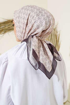 MK Desen Soft Eşarp Bej Kahve - Thumbnail