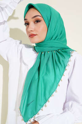 Kenarları Boncuk İşlemeli Yazma Eşarp Benetton - Thumbnail