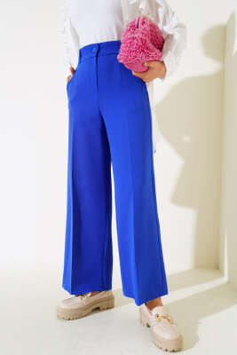 Pazarium - Bol Paça Kumaş Pantolon Saks