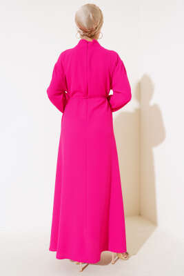 İp Kemerli Gül Elbise Fusya - Thumbnail