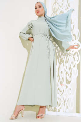 İp Kemerli Gül Elbise Mınt - Thumbnail