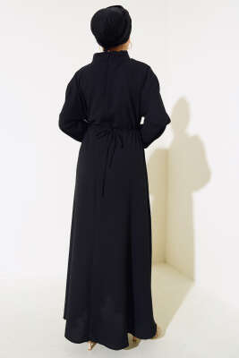 İp Kemerli Gül Elbise Siyah - Thumbnail