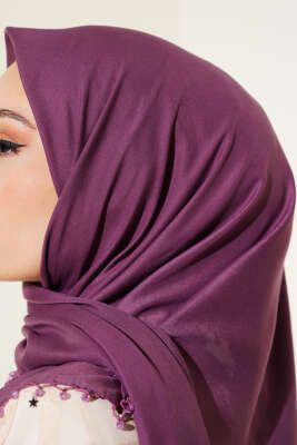 Yıldız Boncuklu Yazma Eşarp Mürdüm - Thumbnail