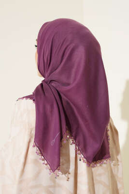 Yıldız Boncuklu Yazma Eşarp Mürdüm - Thumbnail