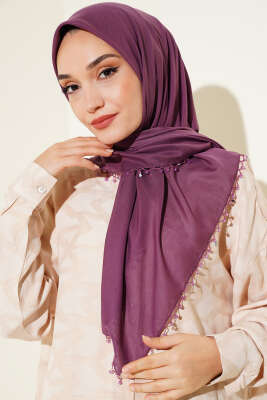 Yıldız Boncuklu Yazma Eşarp Mürdüm - Thumbnail