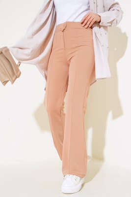 Tek Düğmeli Çımalı Pantolon Camel - Thumbnail