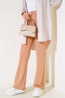 Tek Düğmeli Çımalı Pantolon Camel - Thumbnail