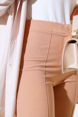 Tek Düğmeli Çımalı Pantolon Camel - Thumbnail