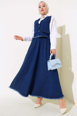 Püsküllü Kot Yelek Takım Kot - Thumbnail