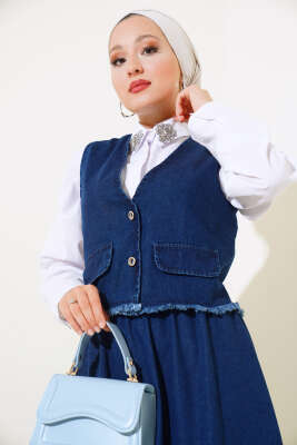 Püsküllü Kot Yelek Takım Kot - Thumbnail