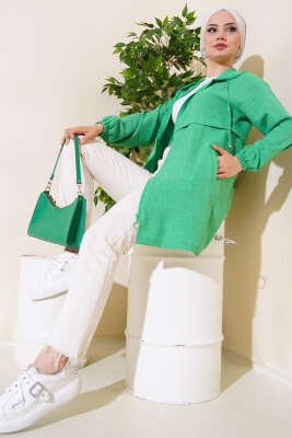 Pazarium - Araboy Kapşonlu Keten Kap Benetton