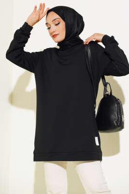 Pazarium - Yazı Baskı Armalı Tunik Siyah