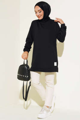 Yazı Baskı Armalı Tunik Siyah - Thumbnail