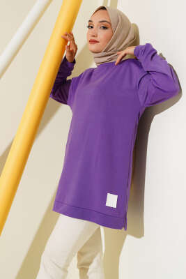 Pazarium - Yazı Baskı Armalı Tunik Mor