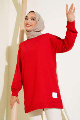 Pazarium - Yazı Baskı Armalı Tunik Kırmızı