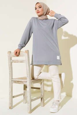 Pazarium - Yazı Baskı Armalı Tunik Gri