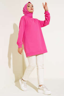 Yazı Baskı Armalı Tunik Fuşya - Thumbnail