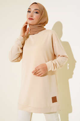 Pazarium - Yazı Baskı Armalı Tunik Bej