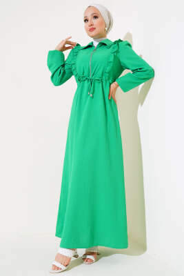 Pazarium - Önü Fırfırlı Fermuarlı Elbise Benetton