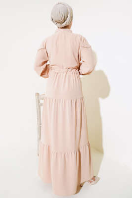 Önü Yarım Düğmeli Kat Kat Elbise Bisküvi - Thumbnail