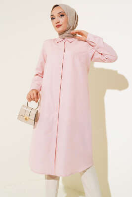 Pazarium - Uzun Model Klasik Yaka Tunik Pudra