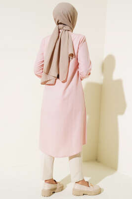 Uzun Model Klasik Yaka Tunik Pudra - Thumbnail