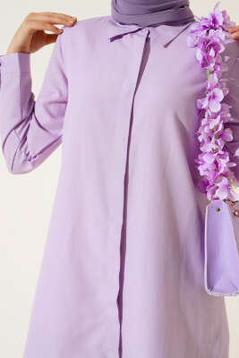 Uzun Model Klasik Yaka Tunik Lila - Thumbnail