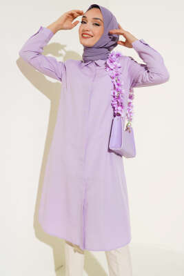 Uzun Model Klasik Yaka Tunik Lila - Thumbnail