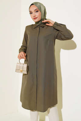 Pazarium - Uzun Model Klasik Yaka Tunik Haki