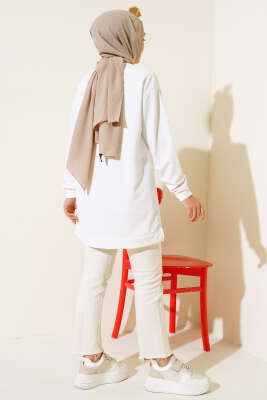 Yazı Baskı Armalı Tunik Beyaz - Thumbnail