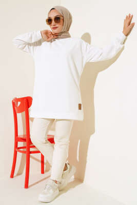 Yazı Baskı Armalı Tunik Beyaz - Thumbnail