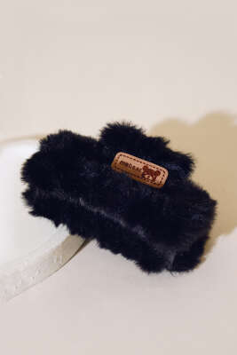 Figürlü Peluş Mandal Toka Siyah - Thumbnail