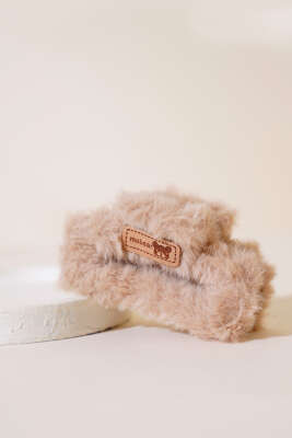 Figürlü Peluş Mandal Toka Bej - Thumbnail