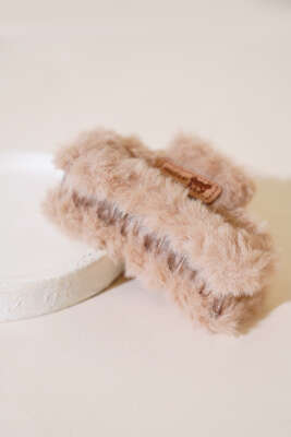 Figürlü Peluş Mandal Toka Bej - Thumbnail