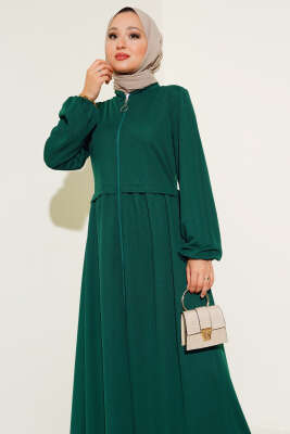 Fermuarlı Hakim Yaka Ferace Zümrüt - Thumbnail