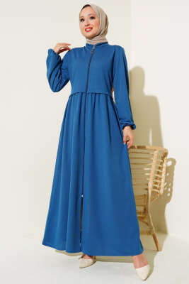 Fermuarlı Hakim Yaka Ferace İndigo - Thumbnail