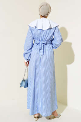 Bebe Yaka Çizgili Elbise Mavi - Thumbnail